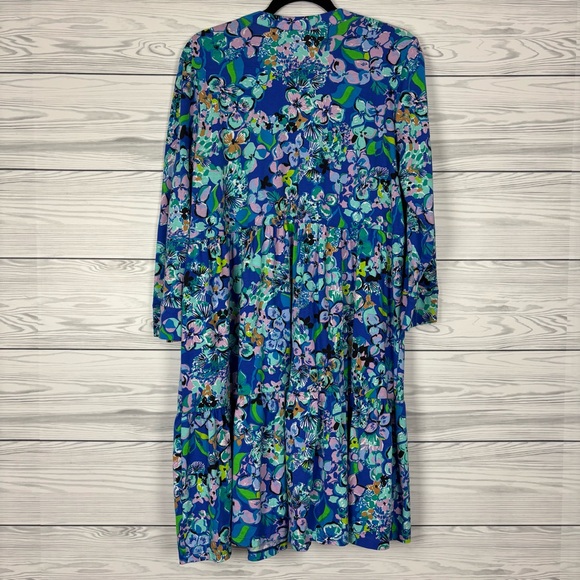 Lilly Pulitzer Aliana 3/4 Sleeve Blue Grotto Dress Twilight Tropics Size XL - Picture 6 of 9
